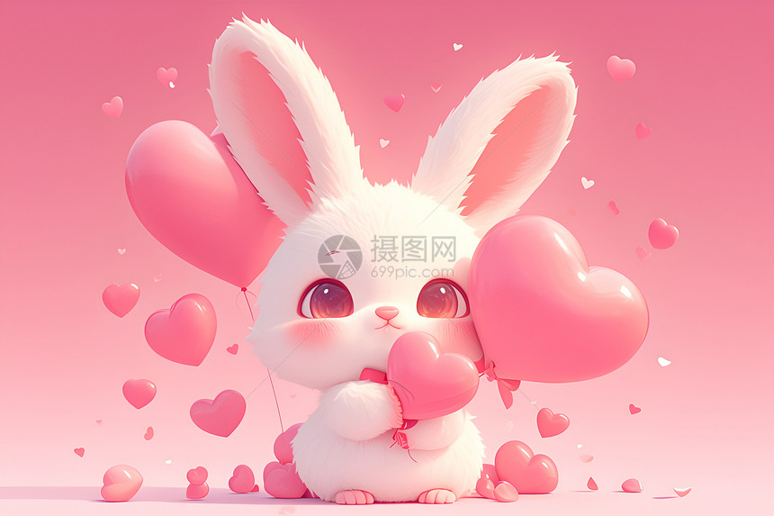 卡通兔子拿着粉色爱心图片