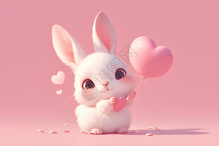 爱心气球边框可爱的小兔子插画