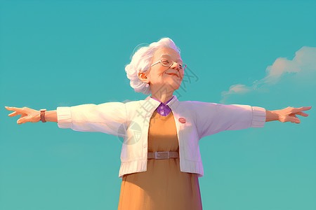 老年奶奶不高兴天空下的老年妇女插画