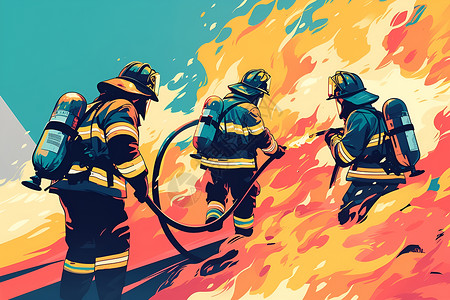 英雄集结无畏奋战的消防员插画