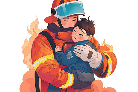 消防英雄抱孩子背景图片