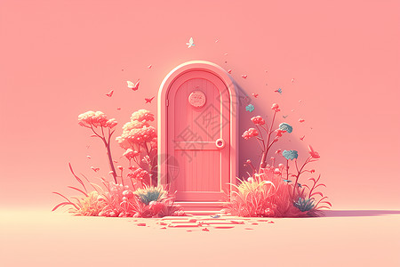 花园大门粉色花园之门插画