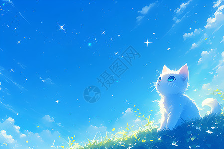 猫咪仰望星空背景图片