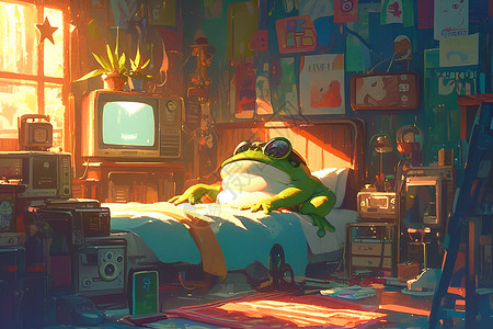 青蛙动画素材卧室里的青蛙插画