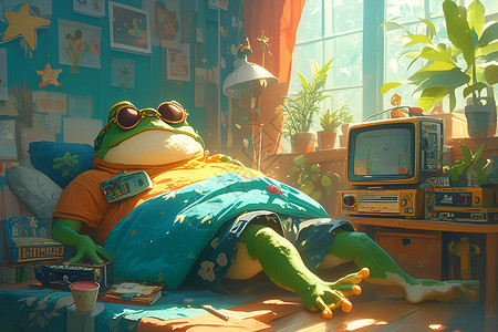 动画角色梦幻中的胖蛙插画