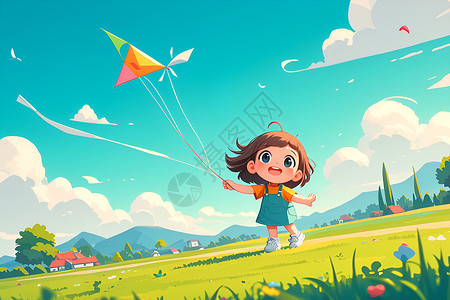 小女孩放飞风筝背景图片