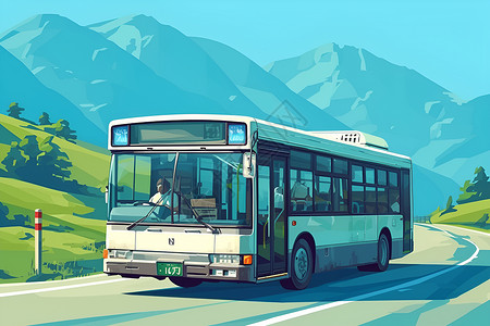 公交车驶过声公路上驶过的公交车插画