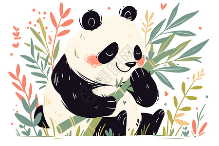 乐享低价熊猫乐享竹子插画