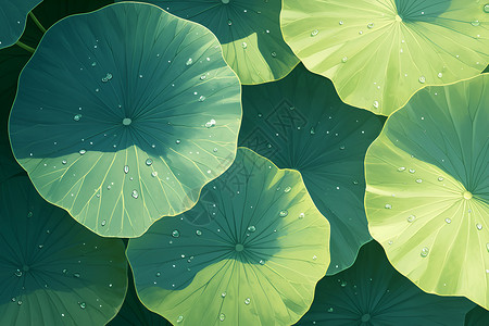 露水滴在绿叶上水滴在莲叶上插画