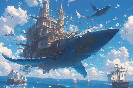 飞行的城堡飞船现实感高清图片