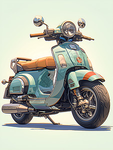 陆上交通工具超级写实蓝色摩托车插画