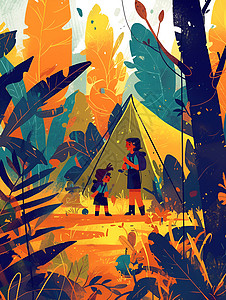 野营地孩子们在露营地插画