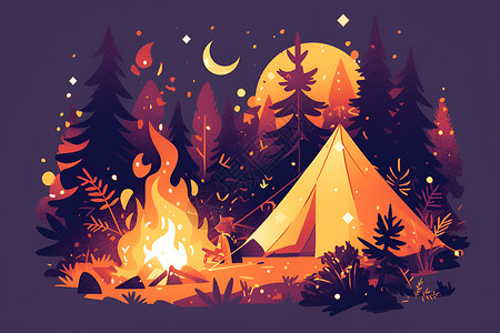 露营地的篝火高清图片