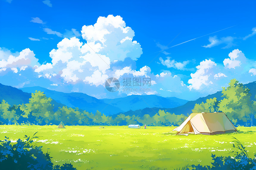 青山绿野帐篷图片