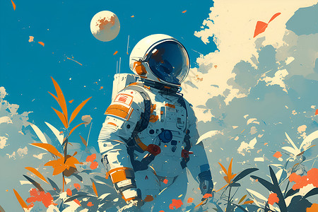 太空中的行星宇航员在太空中插画