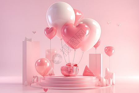 粉色爱心气球展台背景图片