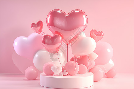 粉色气球与柯基浪漫爱心展台设计图片