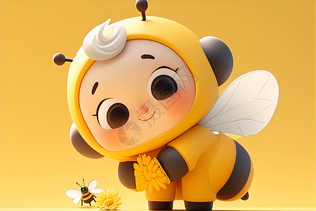 蜜蜂与花奇幻卡通角色插画