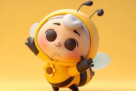 可爱黄色背景可爱迷人的卡通蜜蜂插画
