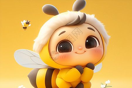 可爱版的卡通蜜蜂=背景图片