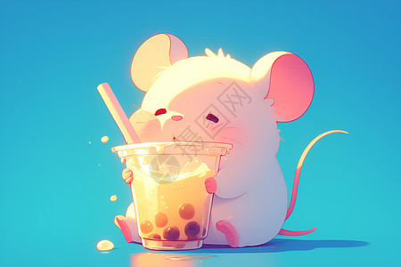 喝饮料的小老鼠背景图片