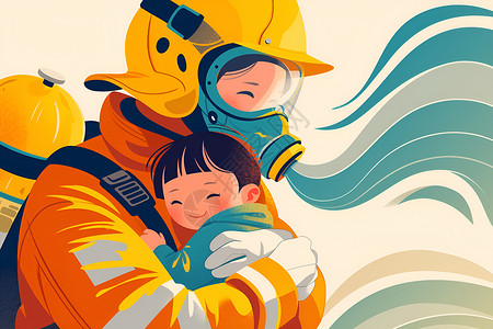 拯救者勇敢的消防员拯救孩子插画