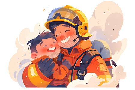 消防员拜年救火英雄拯救孩子插画