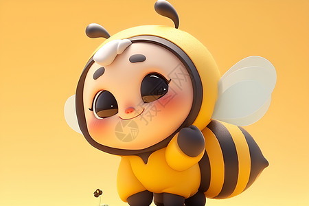 卡通蜜蜂在黄色背景下高清图片