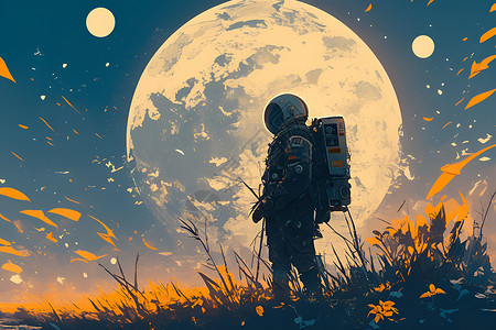 宇航员在外星景观中俯瞰地球插画