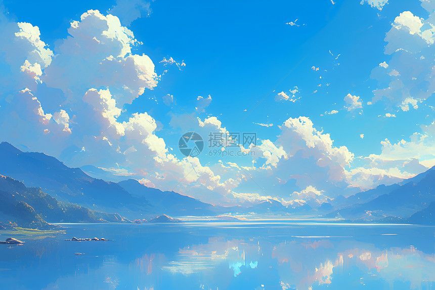 湖泊上的浮云漫游图片