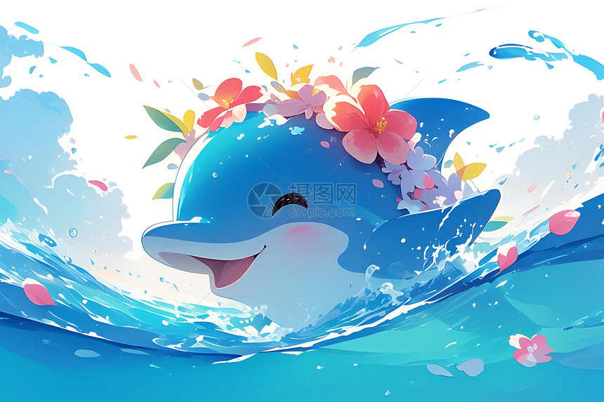 海洋中的海豚插画图片
