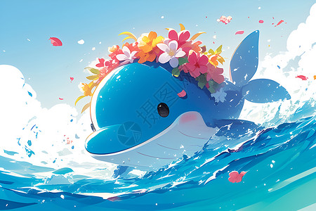 海洋中的卡通海豚背景图片