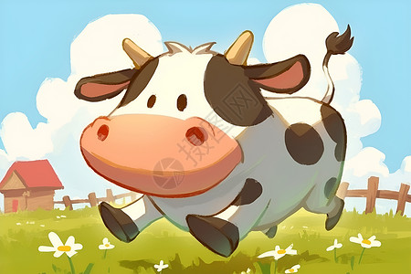 牛纹农场中的卡通奶牛插画