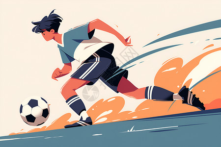足球运动员卡通认真踢球的卡通运动员插画