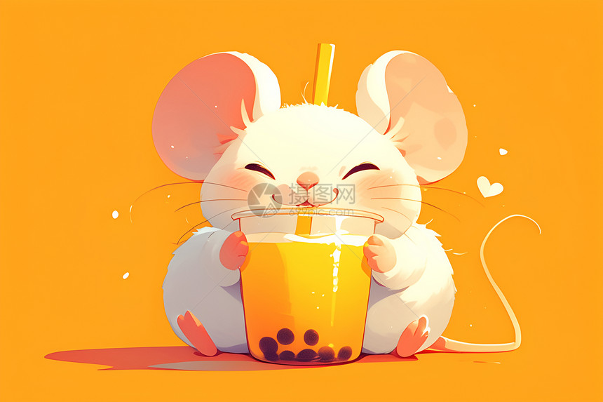 喝奶茶的可爱老鼠图片