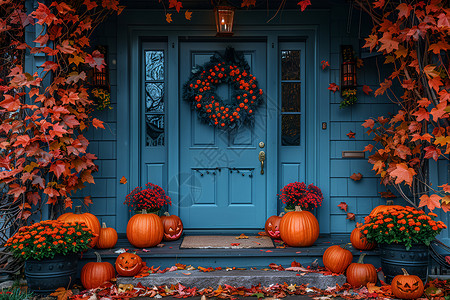 门口装饰秋日的喜悦背景