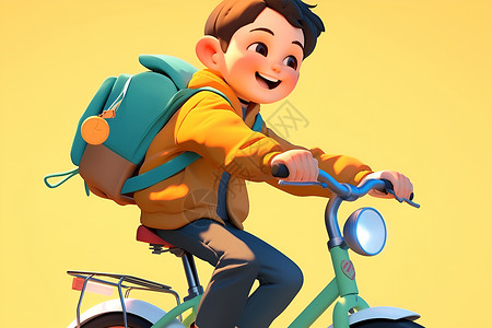 男孩踏上自行车冒险之旅插画