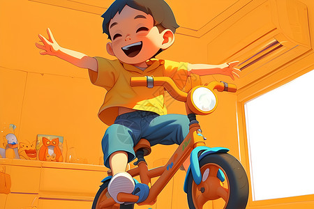 骑车 背包快乐骑车的孩子插画
