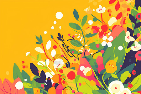 多彩夏日夏日绚丽的彩色花卉背景插画