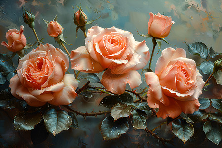 两支玫瑰花鲜花玫瑰花上的水滴插画