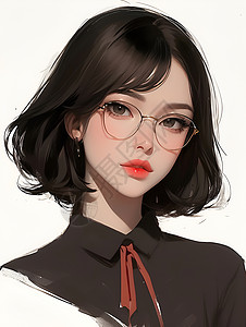 轻的黑发戴眼镜的女人插画