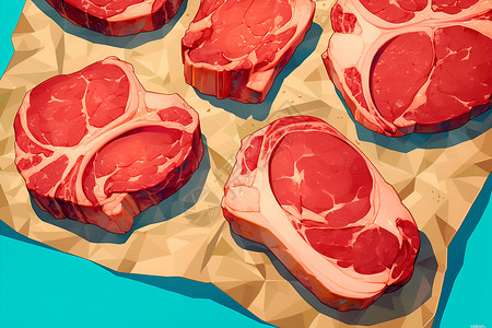 剔骨牛排牛皮纸上的鲜肉插画