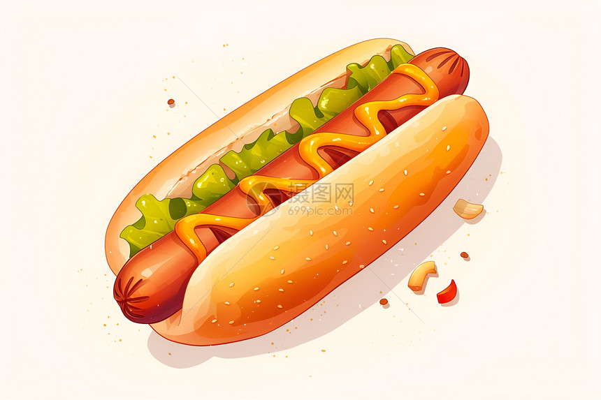 美味的热狗插画图片