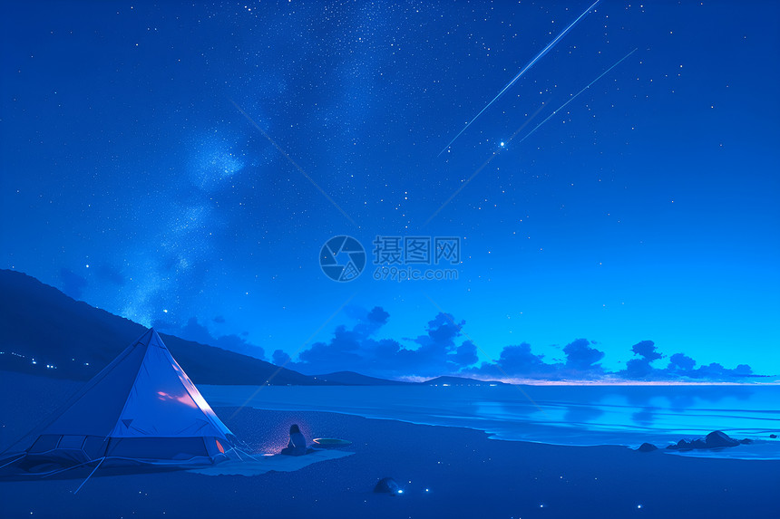夜晚海滩上的帐篷图片