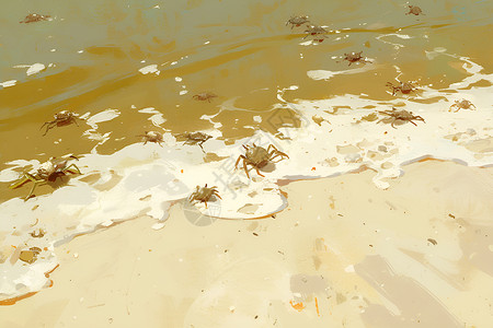沙滩上的螃蟹插画