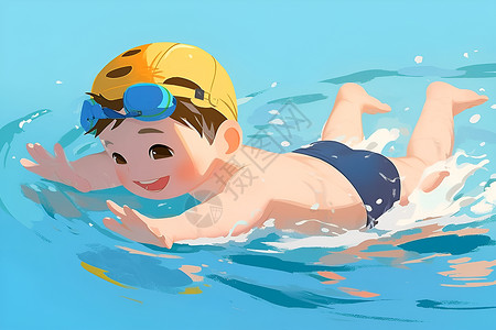早产婴儿宝宝水中游泳插画