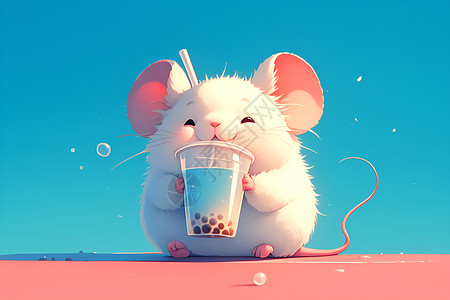品味幸福幸福的小老鼠品味奶茶插画