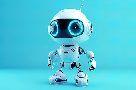呆萌小机器人蓝色背景中的机器人背景