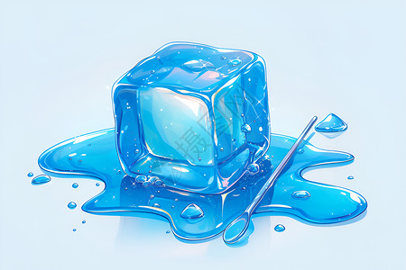 蓝色清凉桌上的冰块插画
