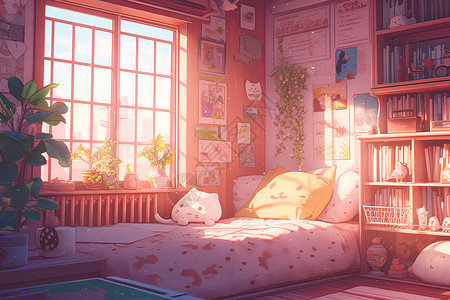 卧室环境背景可爱少女之家插画